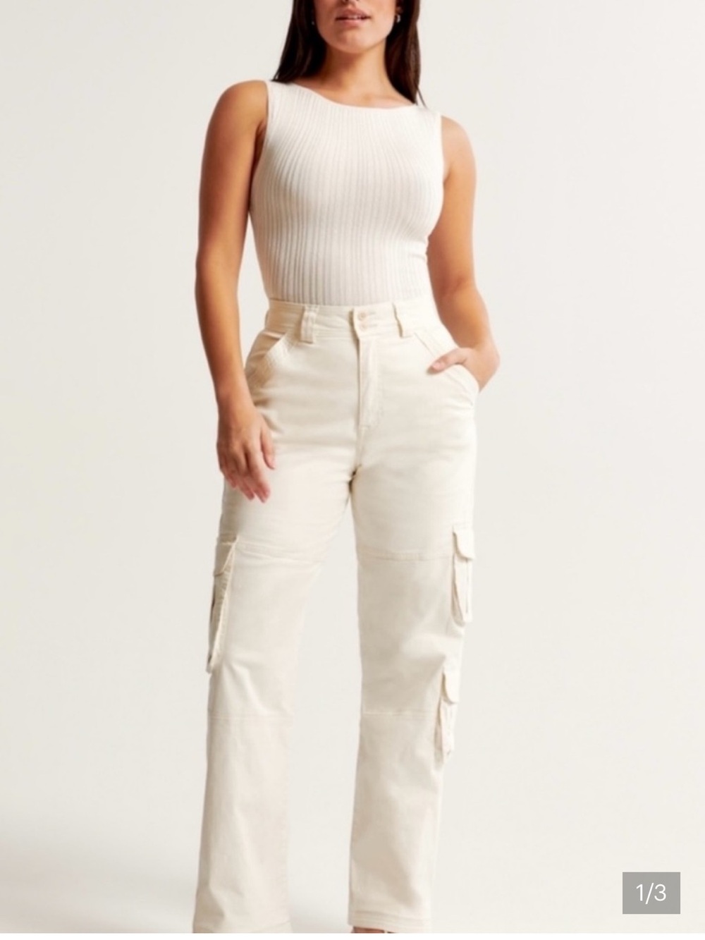 Abercrombie & Fitch Cream Wide-Leg Cargo Pants